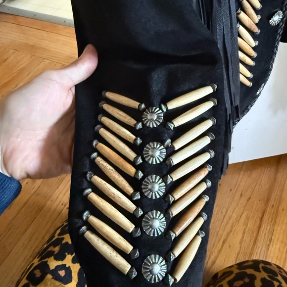 Black Fringe Jacket with Tribal Accents - Picture 2 of 4